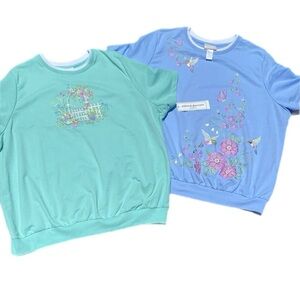 2 Alfred Dunner Embroidered Short Sleeve Knit Tops 3X Cottagecore